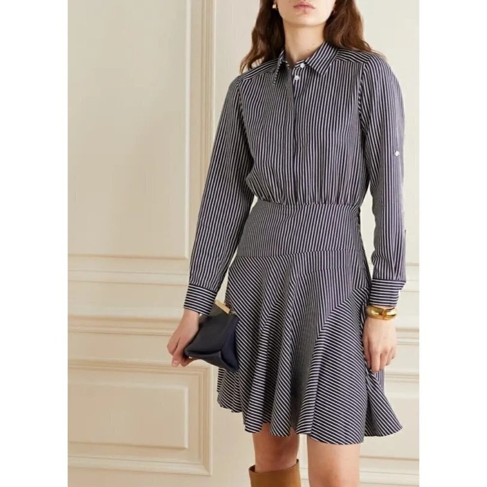 NWT Jason Wu Size 10 Striped Poplin Mini Shirt Dress Navy MSRP $595